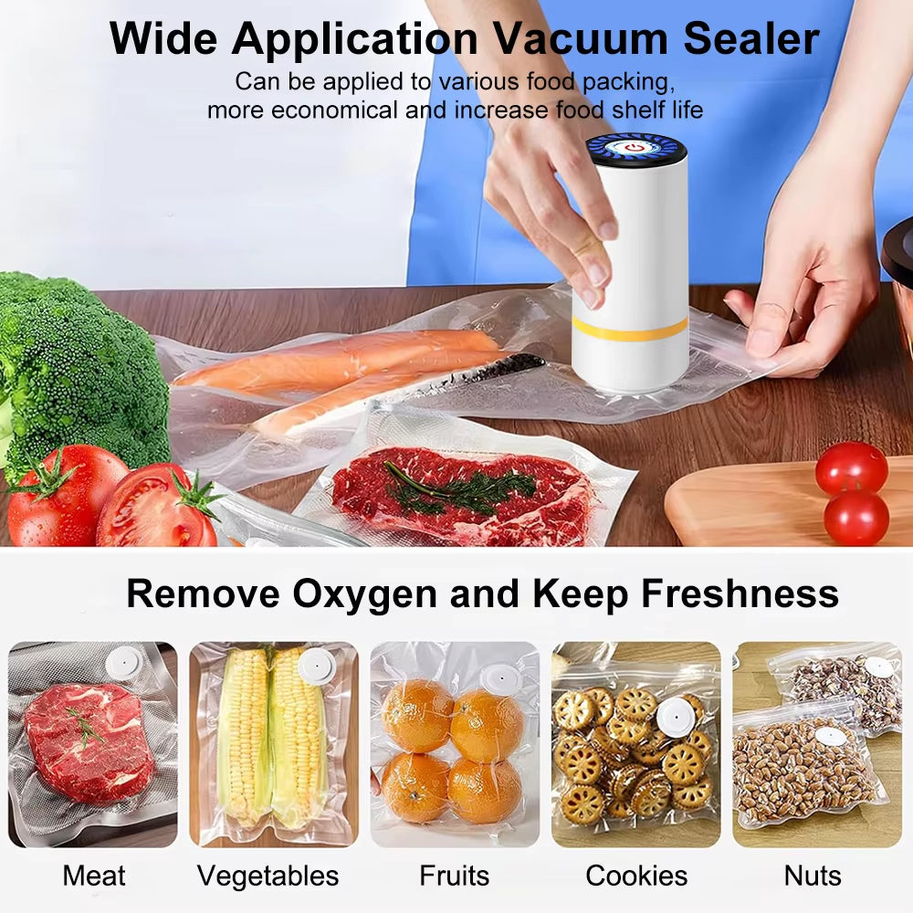 Vacuum Sealer Pump Electric Air Pump Rechargeable Automatic Sealing Machine with Reusable Vacuum Sealer Bags Food Packaging Bag